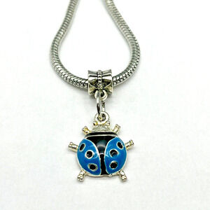 Large Blue Ladybug Dangle Charm European Bracelet fit Necklace Vintage Spotted